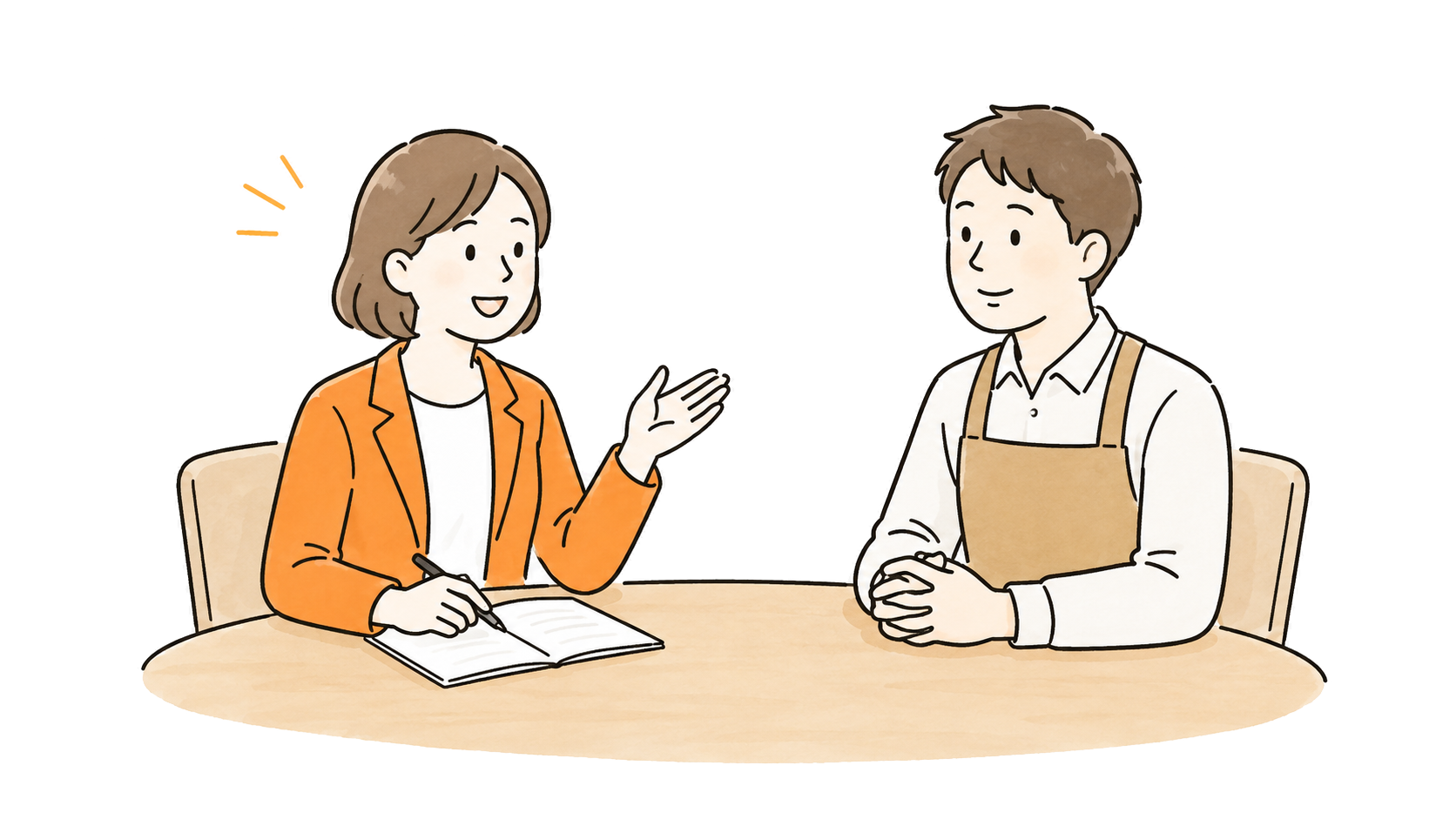 相談者が店主に方法を提案するイラスト